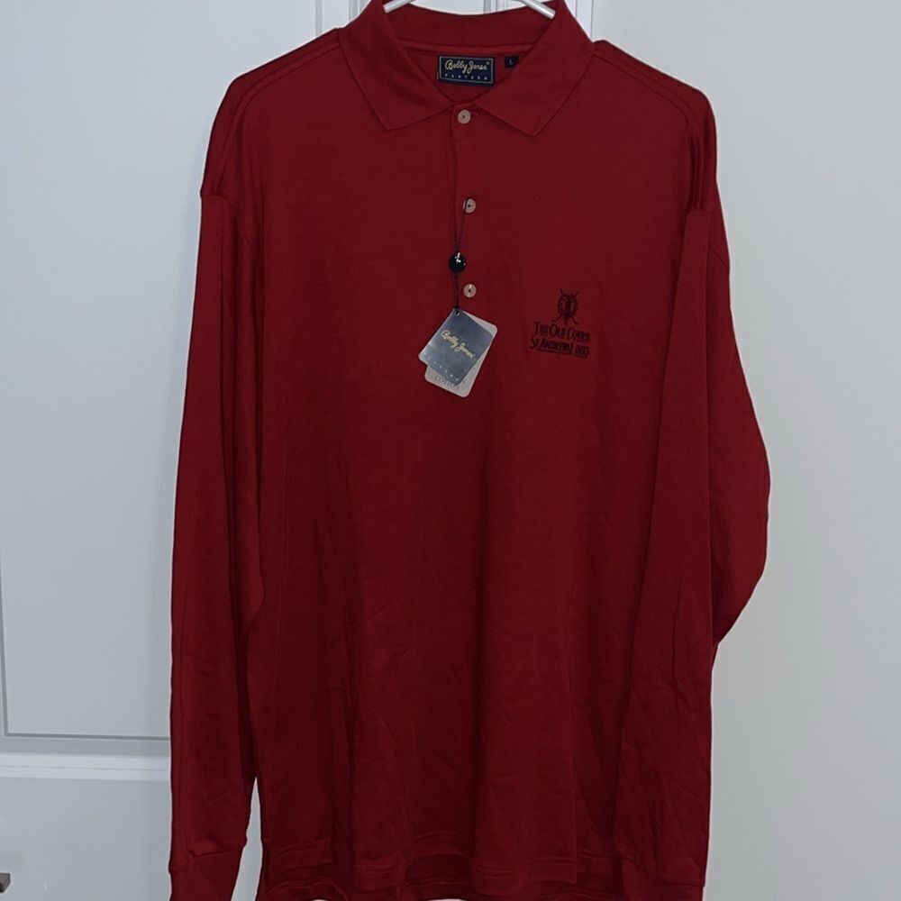 New Bobby Jones Sunday Red St Andrews Scotland Old Course Golf Polo LS shirt L